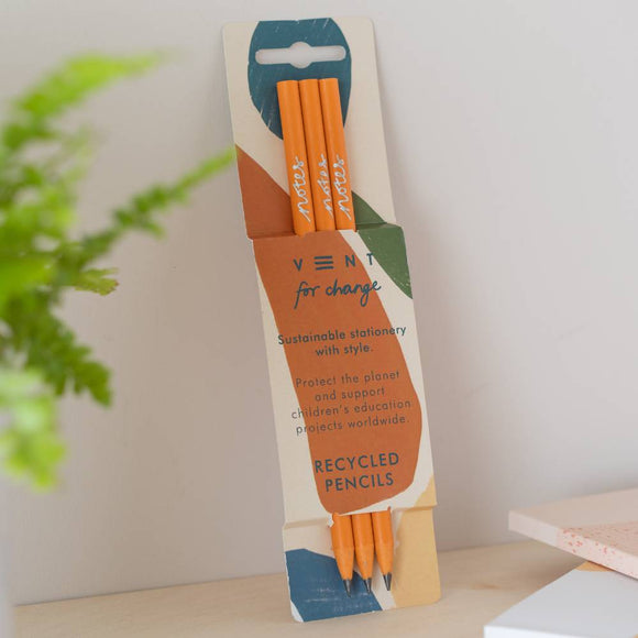 VENT For Change NOTES set of 3 recycled pencils - 3 colours available