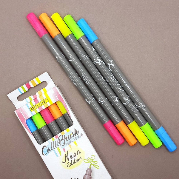 Online Calli.Twin Handlettering Brush-Pens Fresh | Set of 5 double line  pens | Calligraphy Set for Bullet Journal, Lettering | Calligraphy tip &  brush