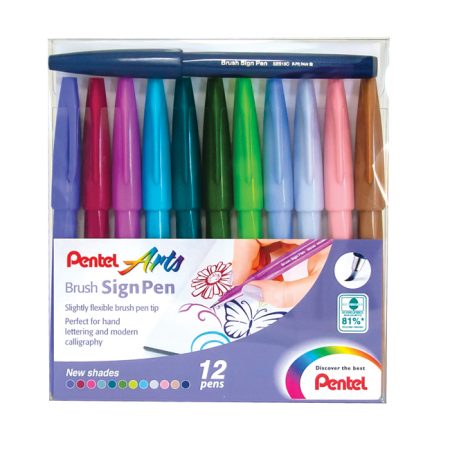 Pentel Brush Sign Pen - 12-pen set, new shades