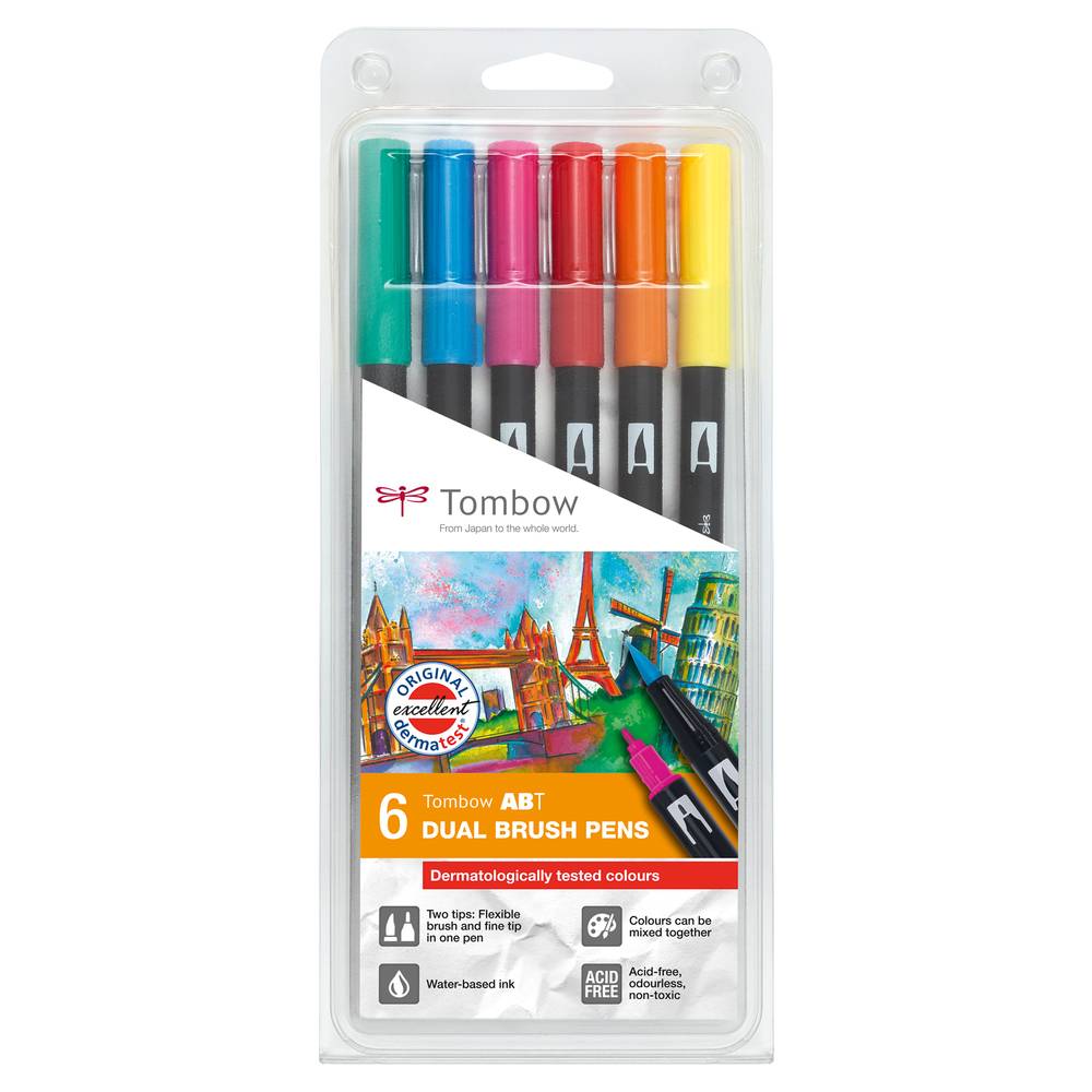 Tombow ABT Dual Brush Pens - 6-pen set, dermatologically tested colour ...