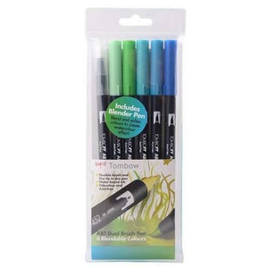 Tombow ABT Dual Brush Pens - 5-pen set plus Blender Pen, ocean