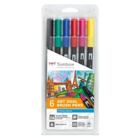 Tombow ABT Dual Brush Pens - 6-pen set, primary