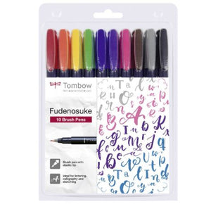 Tombow Fudenosuke Calligraphy Brush Pens - pack of 10