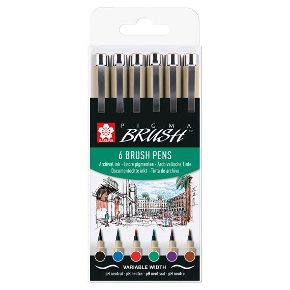 Sakura Pigma Brush Pen - Set of 6, Basic